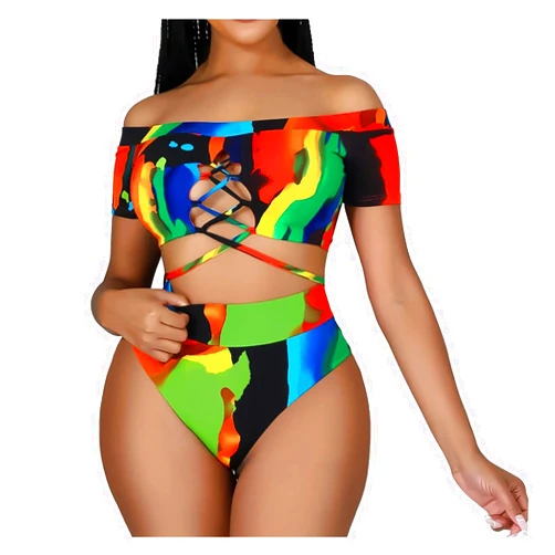Generic Women's Split Swimsuit Printed Tight Sexy Temperament Beach Bikini Skimpy Girls Swimsuit Cover Up Floral Bikini Red