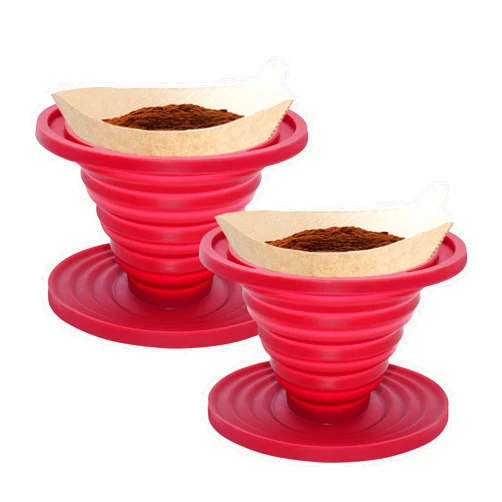 Hongliang 2 Pcs Collapsible Pour Over Coffee Dripper,Reusable Silicone Coffee Filter Holder,Travel Coffee Maker for Camping,Picnic,Office, Camp Gear