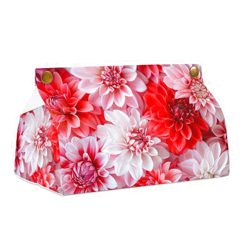 QWJKM Vibrant Blooming Flowers Tissue Box Cover Decorative Leather Napkin Dispenser Long Facial Tissues Holder Stylish Tissue Boxes Holders for Bathroom Nightstand Office Car