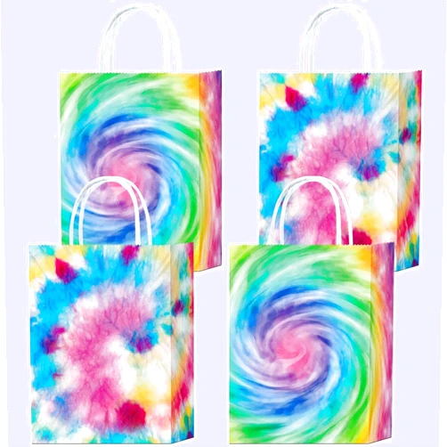 Xiazhiwei 12 Pcs Tie Dye Paper Bags Camouflage Treat/Goody Bags Retro Gift Bags Colorful Party Paper Bags Tie Dye Party Accessories Party Favor Decoration Supplies for Birthday Party(Classic Style)