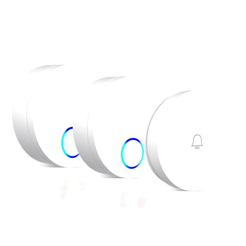 Linptech Doorbell Push Button, No Battery Required Door Bell Ringer Wireless 5 Volume Levels Loud Enough, Linptech Smart Doorbells for Home Classroom Office No Wiring - 1 Button 2 Plug in Receivers, White