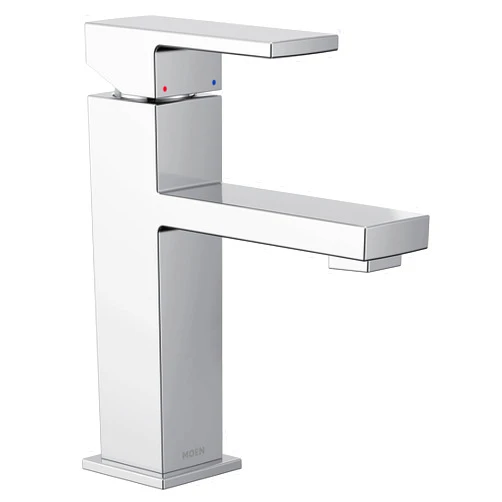 Moen Revyl Chrome One-Handle Single Hole Modern Bathroom Sink Faucet with Optional Deckplate and Spring Loaded Drain Assembly, 84771