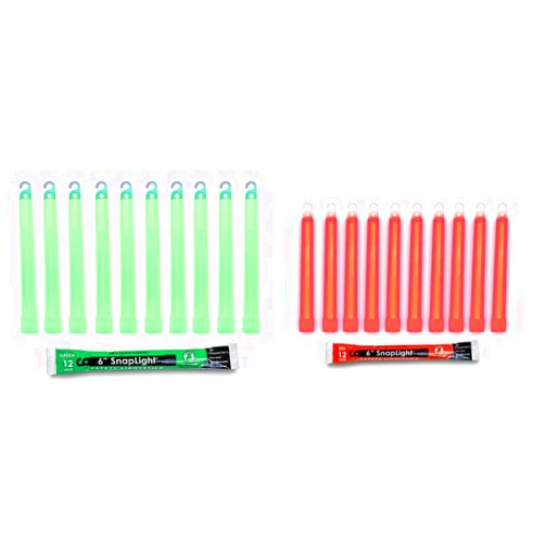 Cyalume Glow Sticks Military Grade Lightstick - Premium Green 6” SnapLight Emergency Chemical Light Stick & 9-08002 SnapLight Red Light Sticks – 6 Inch Industrial Grade, Ultra Bright Glow Sticks