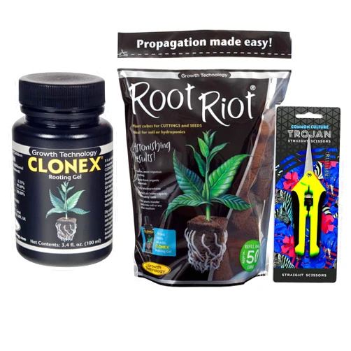 COMMON CULTURE Clonex Rooting Gel 100ml + Root Riot Plugs 50 Pack + Common Culture Trimming Scissors Bundle