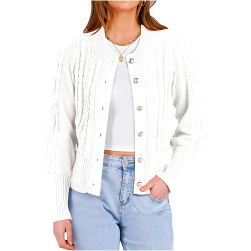 ANRABESS Women Long Sleeve Cable Knit Button Down Open Front Cropped Cardigan Sweater Coat Cute 2025 Spring Fall Outwear