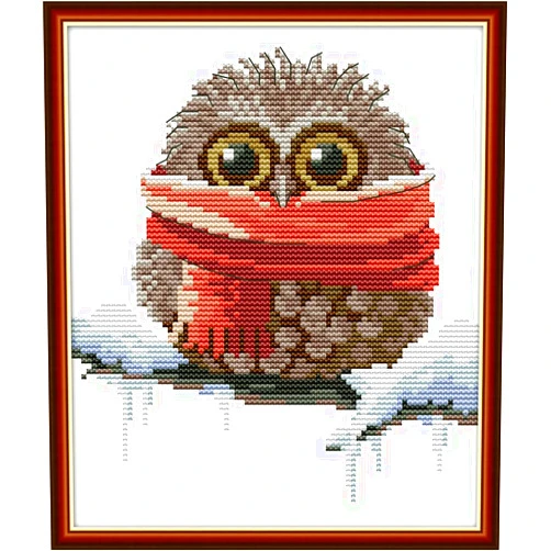 Amiiba Stamped Cross Stitch Kits, Winter Scene Animal Little Owl DIY 11CT 9.4x11 inch (Owl)