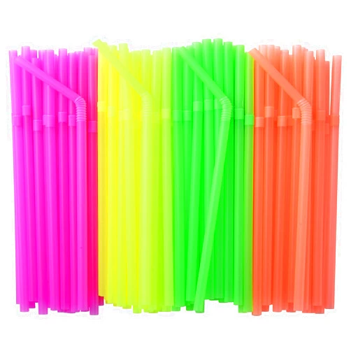 ALINK 500-PCS Neon Colored Flexible Drinking Straws, Plastic Disposable Bendy Straws - 7.75