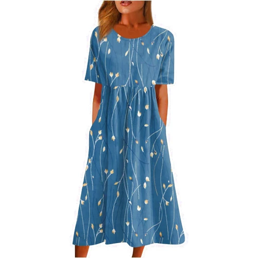 DPKLAD below The Knee Short Sleeve Cover Up Ladies Dressy Classic Summer Super Soft Graphic Cotton Dress for Women.