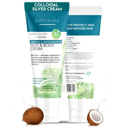 Optivida Nano Silver Skin Healing Cream - Skin Healing Ointment Antibiotic Cream for Skin Infection, Hydrating & Healing Topical Solution for Burns, Wounds, Scar, and Acne, Moisturizer Healing Cream