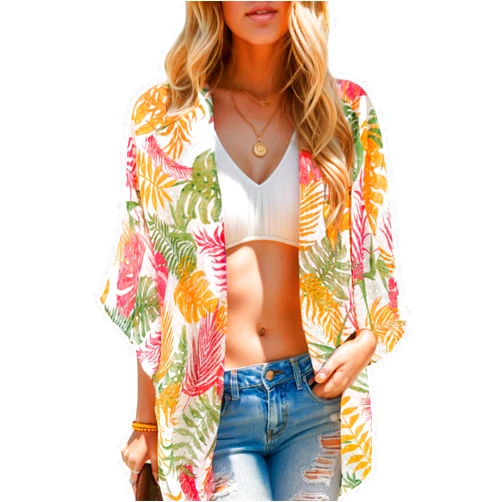 Moss Rose Women's Beach Kimono Coverup Sheer Chiffon Cover Ups, Casual Loose Open Front Cardigan Tops