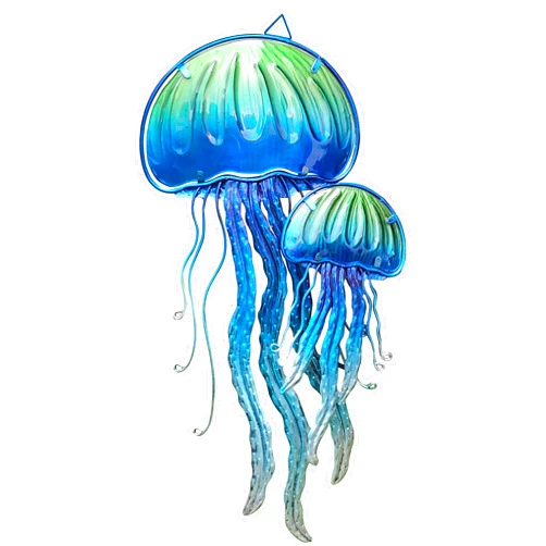 JOYBEE HOME&GARDEN JOYBee Ocean Jellyfish Wall Art Decor-Sea Life Nautical Home Hanging Decor-Glass&Metal Jellyfish Decoration for Pool,Beach,Patio,Living Room,Bathroom,Boat, Coastal Decorations(17inch)