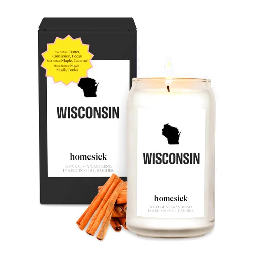 Homesick Scented Candles for Home (Wisconsin) - 13.75 oz Long-Lasting Soy Wax Jar Candle for Women & Men for All Occasions, 60-80 Hours Burn Time - Notes of Butter, Maple & Cranberry