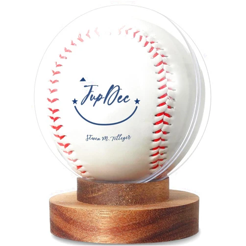 JupDec Baseball Display Case, Round Clear Ball Holder with Wooden Base, Autograph Baseball Stand Box for Single Ball, Acacia Wood, Brown