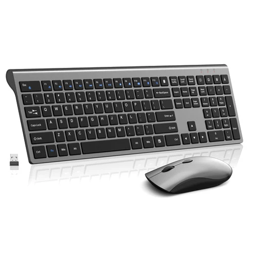 SHUNJINRUN Wireless Mouse and Keyboard Combo, Silent Full-Size Computer Keyboard with Calculator Button, 2400 DPI Mouse, Quiet Click, Slim Cordless USB Set for Laptop PC Windows Mac - Space Grey