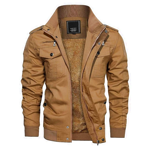 CRYSULLY Men's Fleece Cargo Jacket Winter Casual Thicken Multi Pocket Field Outwear Jackets Coat