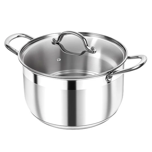 Kirecoo Stainless Steel Stock Pot - 5 Quart Heavy Duty Induction Cooking Pot with Visible Lid for Pasta, Soup, Spaghetti, Nonstick Thick Bottom Big Stockpot, Deep Cookware for Canning, Boiling, Simmer