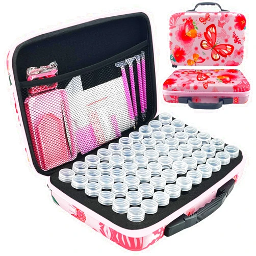 LIRUNQIU Diamond Painting Storage Containers, 60 Slots Diamond Art Accessories and Tools Kits Storage Box(Pink)