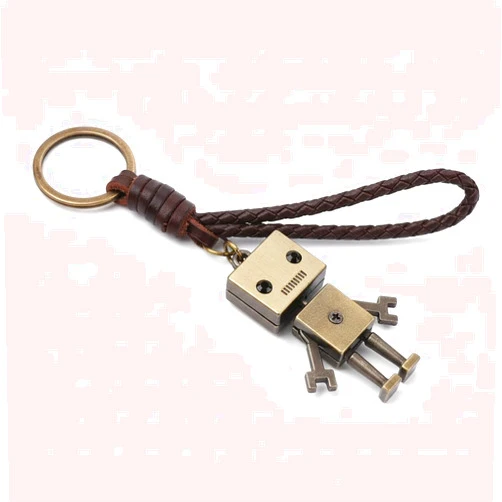 HEEPDD Vintage Key Chain, Metal Robot Leather Hand Woven Key Rings Bag Charm Couple Pendant for Anniversary Party Graduation Christmas Gift