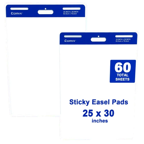 Comix Sticky Easel Pad, 25 x 30 Inches Flip Chart Paper for Teachers, Large Self Stick Easel Paper for Office School Classroom Supplies, 30 Sheets/Pad, 2 Pads/Pack