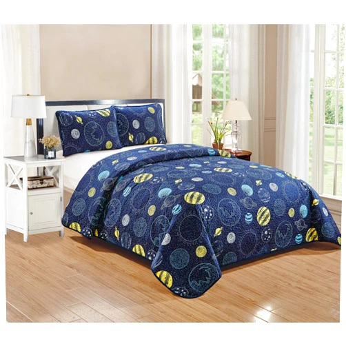 Kids Zone Home Collection Quilted Bedspread Universe Galaxy Solar System Navy Blue Yellow Blue for Boys/Teen New # Little Galaxy (Full)