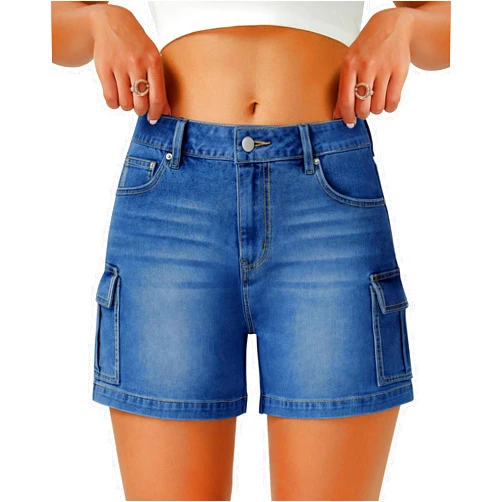 AUWUKA Womens Cargo Jean Shorts High Waisted Microelastic Straight Leg Long Denim Mom Shorts