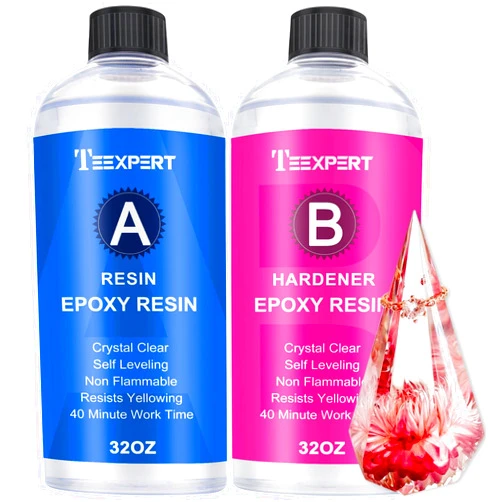 Teexpert Epoxy Resin Crystal Clear: 64OZ Epoxy Resin kit Fast Curing Heat Resistant for Casting Coating Art DIY Craft Jewelry Wood Table Top Flower Preservation- 2 Part(32OZ Resin and 32OZ Hardener)