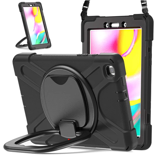KIQ Ring Series for Samsung Galaxy Tab A Case 8 inch, Heavy Duty Kid Proof Shockproof Protection Cover with Kickstand/Handle for Galaxy Tab A 8.0 2019 Model SM-T290 / SM-T295 (Black/Black)