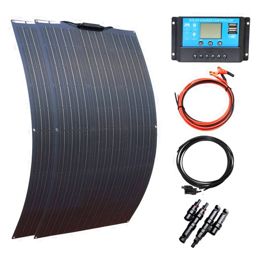 XINPUGUANG Flexible Solar Panel 100W,200W 12V Solar Panel Kit Monocrystalline Cell,20A Charge Controller, Extension Cable，Alligator Clip Cable for Outdoor Off Grid Boat rv Trailer (200W)