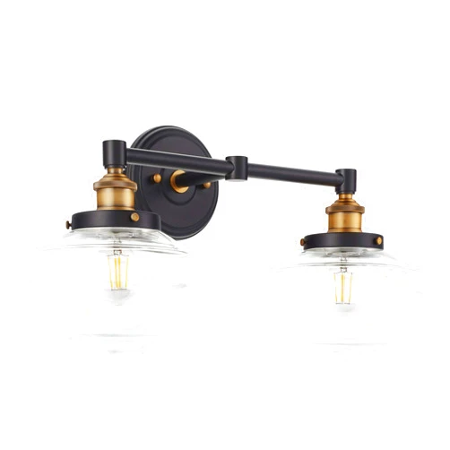 Linea di Liara Lavagna Farmhouse Matte Black Bathroom Light Fixtures Over Mirror Black and Gold 2-Light Bathroom Vanity Light Fixture Clear Glass Shades Modern Vanity Lights, Bulbs Included UL Listed