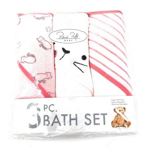 Rene-Rofe Rene Rofe Pink Cats 3-PC Hooded Terry Bath Blankets Set