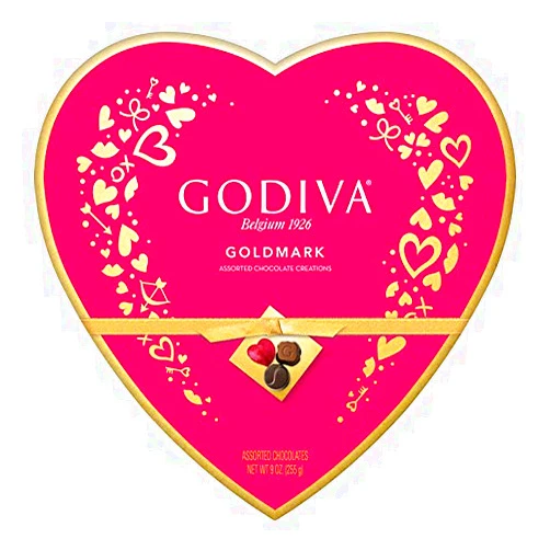 GODIVA Chocolatier LIMITED EDITION Godiva Goldmark Assorted Chocolate Creations 9 Oz. Heart (1 per order) Light Red 9 Ounce (Pack of 1)