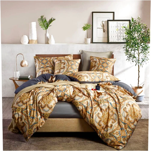 CinYana Vintage Style Duvet Cover King Paisley Floral Duvet Cover Set 5 PCS Boho Bedding Set Gold Duvet Cover Set(Gold,King/California King)