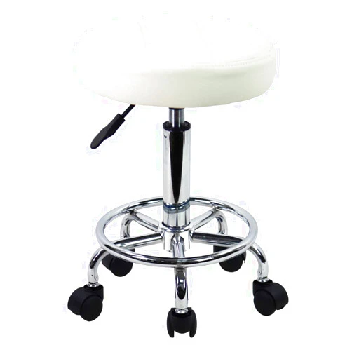 KKTONER Round Rolling Stool Chair PU Leather Height Adjustable Swivel Drafting Work SPA Shop Salon Stools with Wheels Office Chair Small (White)