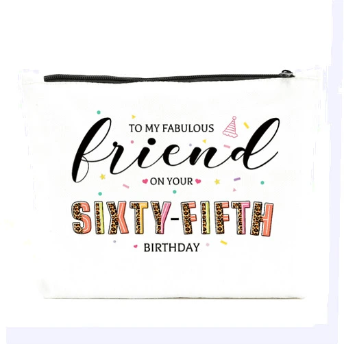 NBIAN 65th Birthday Gifts for Women, 65 Year Old Birthday Gifts Ideas, Friendship Gifts Cosmetic Bag, 65th Birthday Party Favors for Anniversary, Turning 65 Gifts for Grandma Mom Leopard Makeup Bag