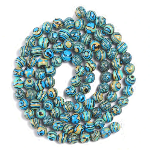 MGIE Loose Round Smooth Healing Synthetic Blue Malachite Stone Gemstone Beads for DIY Jewelry Making Full Strand 4mm 15.5