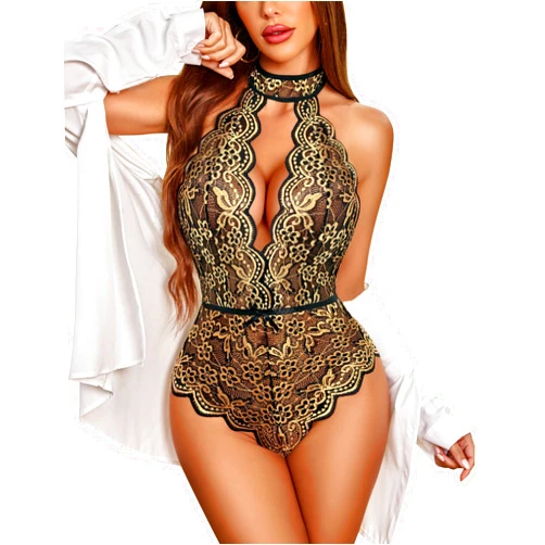 Avidlove Women Snap Crotch Lingerie Sexy Lace Bodysuit Deep V Teddy One Piece Babydoll Nightgown XS-XXL