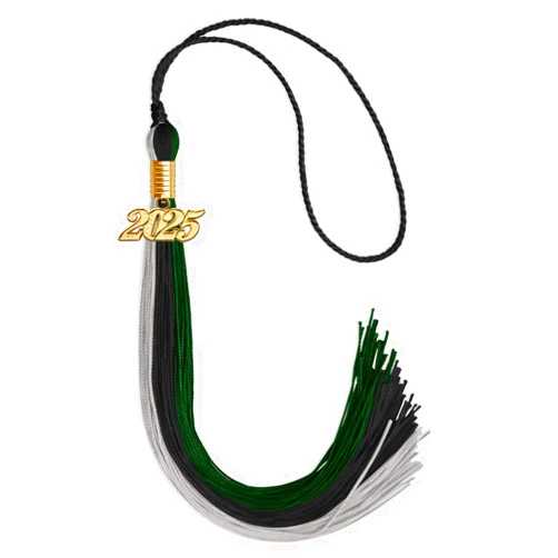 Endea Group Endea Graduation Triple Color Tassel with Gold Date Drop (Black/Hunter Green/Silver, 2025)