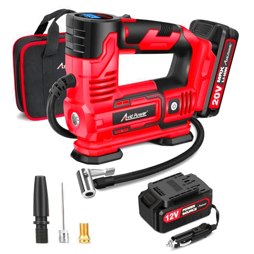 AVID POWER Tire Inflator Portable Air Compressor, 20V Cordless Car Tire Pump w/Rechargeable Li-ion Battery, 12V Car Power Adapter, Digital Pressure Gauge, 150PSI Tire Compressor for Many Inflatables