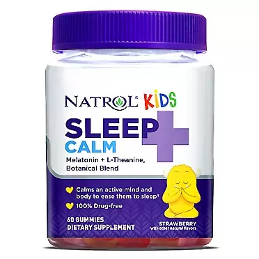 Natrol Kids Sleep+ Calm, Melatonin and L-Theanine, Sleep Aid Gummies with Botancial Blends, 100% Drug-Free, 60 Count