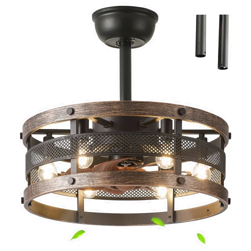 Cifyses Caged Ceiling Fan with Lights and Remote,19'' Black Industrial Ceiling Fan with Light Flush Mount, Reversible Outdoor Modern Farmhouse Ceiling Fan Light Fixture for Bedroom (No Bulb)