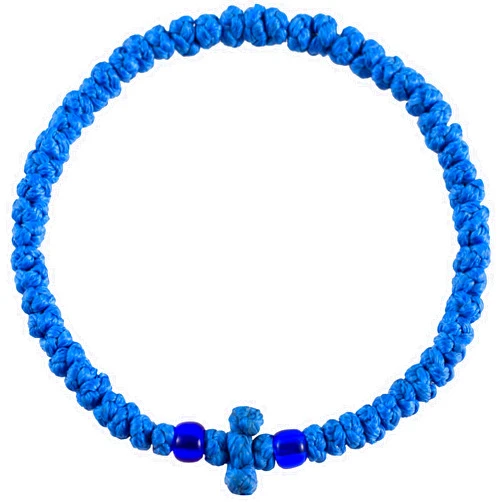 Pndeyo Orthodox Prayer Rope, Thicken Christian Greek Prayer Rope with Blue Beads, Handmade Orthodox Bracelet Blessing Cross Tassel Car Hanging Charms for Women & Men- Blue