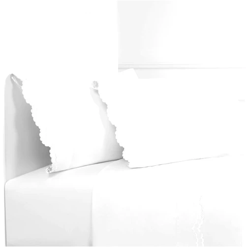 Mélange Home Melange Home Percale Cotton Double Scalloped Embroidered QN, Queen Sheet Set, White on White