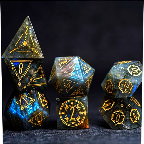 LANGWEI Role Playing Dice Pretty Natural Labradorite DND Dice Set, Dungeons and Dragons Polyhedral Dice Set for Table Games, TRPG, Creative Gifts,7 Pcs