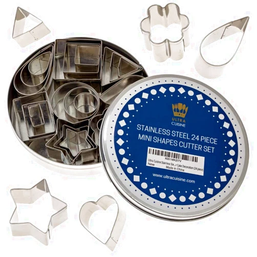 Ultra Cuisine Mini Cookie Cutter Shapes Set - 24 Small Molds To Cut Out Pastry Dough Pie Crust & Fruit - 304 Durable Stainless Steel Cutters - Cut Tiny Heart Shapes - Bake Like A Pro For A Lifetime