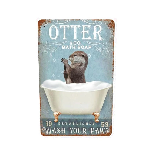 Habilboi Vintage Tin Sign Otter Bathroom Sign Otter Co. Bath Soap Wash Your Paws Bathroom Art Wall Decoration Plaque Bathroom Toilet Home Metal Poster 5.5x8inch