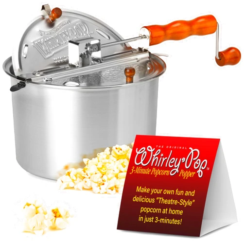 Wabash Valley Farms Original Whirley Pop Popcorn Maker - Wabash Valley Farms Gourmet Popcorn Popper, Aluminum Pot With Nylon Gears, 3-Minute Stove Top Popper, Home Movie Night (Silver)