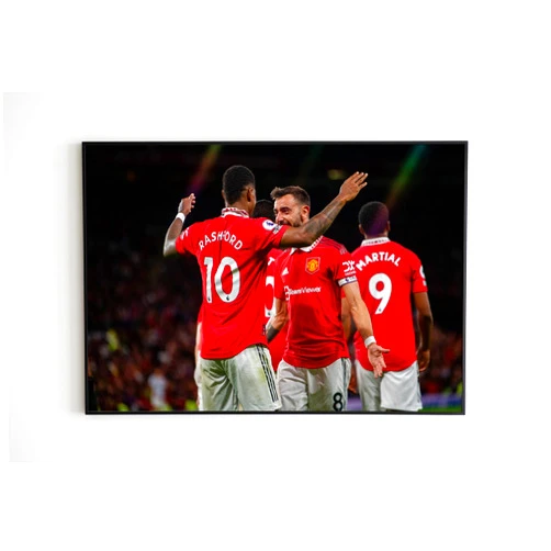 Custom Marcus Rashford and Bruno Fernandes Celebration Poster - Manchester United FC Football Decor for Home and Office - Premium Quality Print in Multiple Sizes - Man United Fans Gifts