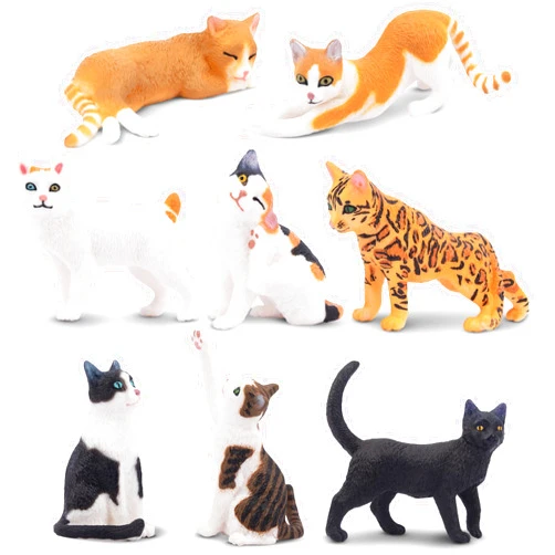Toymany 8PCS Realistic Cat Figurines, Educational Cat Figures Toy Set, Kitten Easter Eggs Cat Cake Topper Christmas Birthday Gift for Kids Boys Girls Children