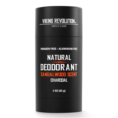 Viking Revolution Sandalwood Natural Deodorant for Men - With Shea Butter, Coconut Oil, Baking Soda, Beeswax - Aluminum-Free Charcoal Deodorant (3oz)