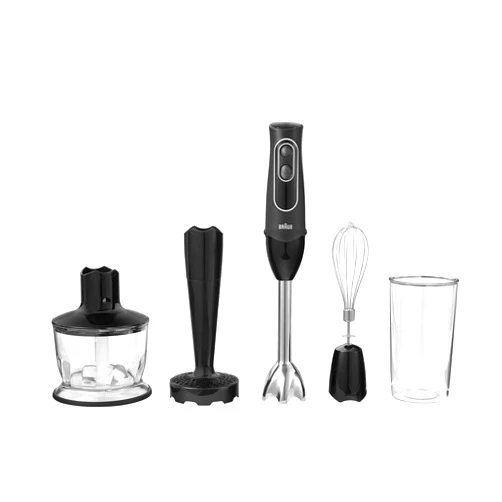Braun 4-in-1 Immersion Hand Blender, Powerful 350W Stainless Steel Stick Blender, Multi-Speed + 2-Cup Food Processor, Whisk, Beaker, Masher, Easy to Clean, Black, MultiQuick MQ537BK